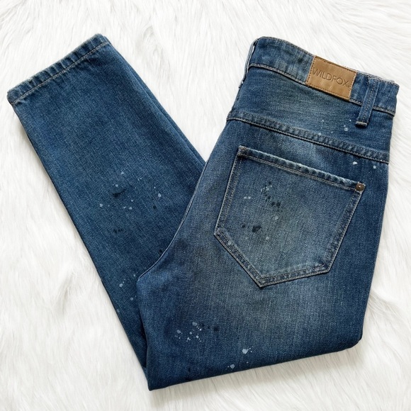 NWOT Wildfox Distressed Slouchy Paint Splatter High Waist Boyfriend Cropped Jean - Picture 7 of 10